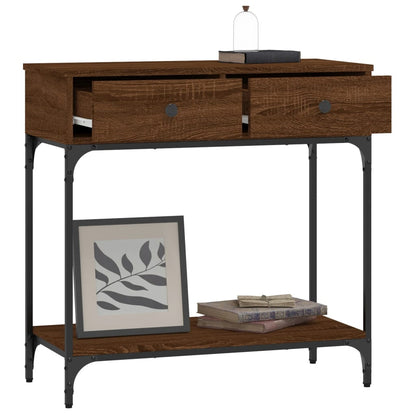 Brown Oak Console Table - 75 cm Engineered Wood