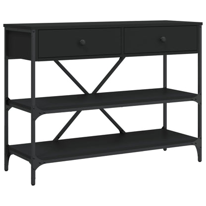 Black Engineered Wood Console Table with Drawers & Shelves