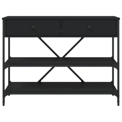 Black Engineered Wood Console Table with Drawers & Shelves
