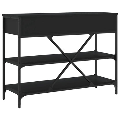 Black Engineered Wood Console Table with Drawers & Shelves