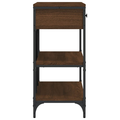 Brown Oak Console Table with Drawers & Shelves - Engineered Wood