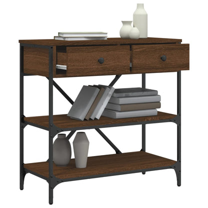 Brown Oak Console Table - Engineered Wood, 75x34.5x75 cm