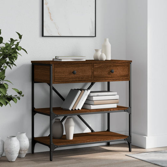 Brown Oak Console Table - Engineered Wood, 75x34.5x75 cm