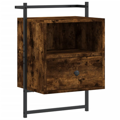 Wall-Mounted Smoked Oak Bedside Cabinets Set - 40x30x61 cm