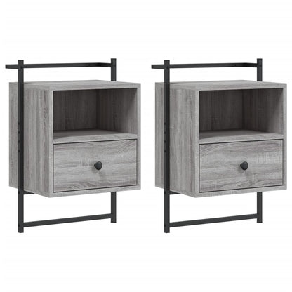 Grey Sonoma Wall-Mounted Bedside Cabinets, 2 Pcs, 40x30x61 cm