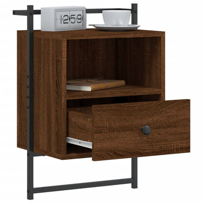 Brown Oak Wall-Mounted Bedside Cabinet 40x30x61 cm - Engineered Wood
