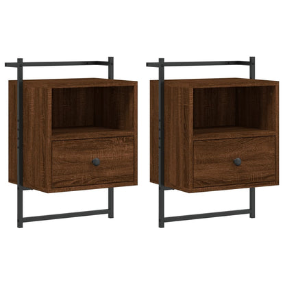 Wall-Mounted Brown Oak Bedside Cabinets Set, 40x30x61 cm, 2 Pcs