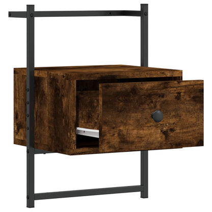 Smoked Oak Wall-Mounted Bedside Cabinets Set - 35x30x51 cm