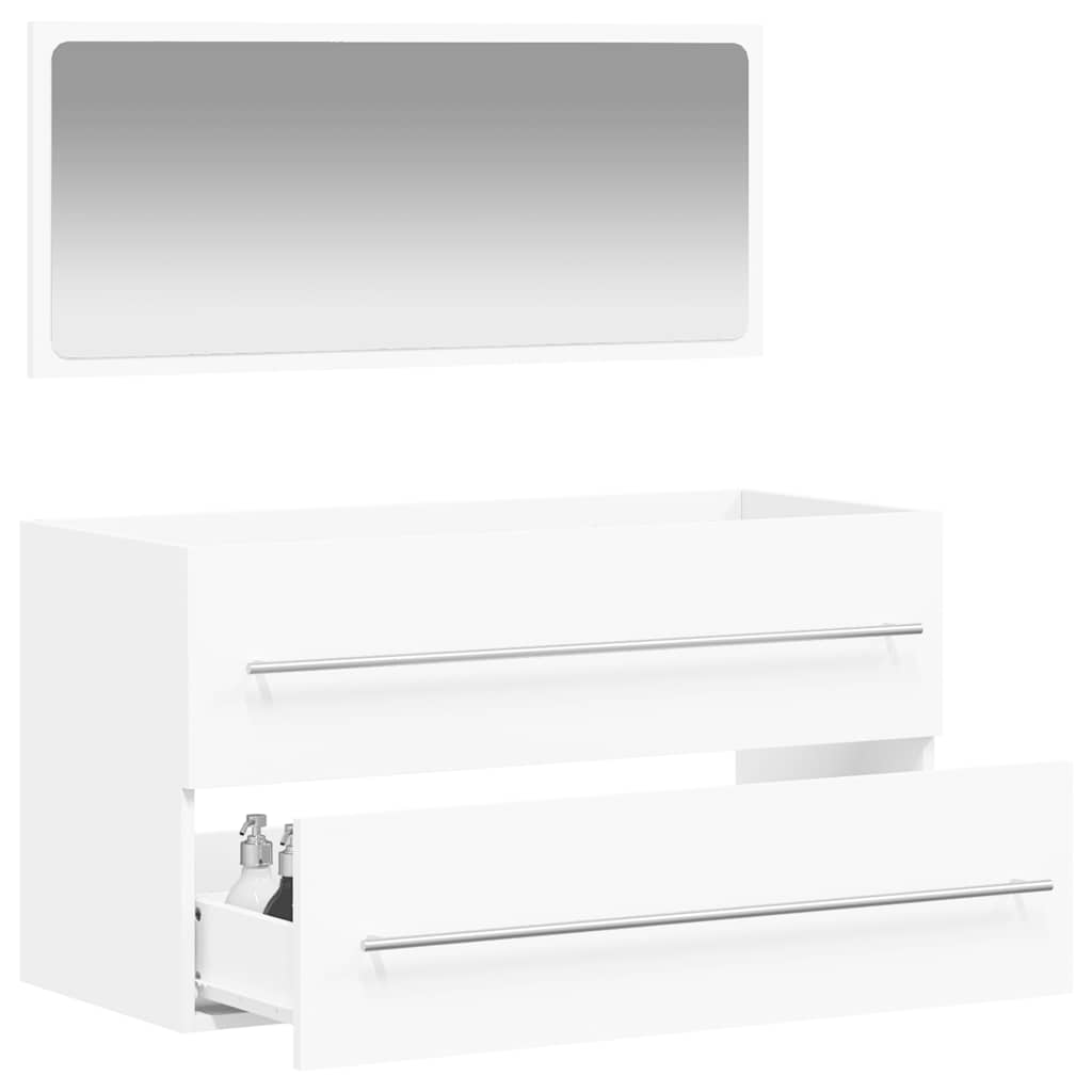 White Engineered Wood Bathroom Cabinet with Mirror - Elegant Design