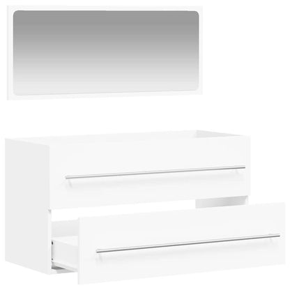 White Engineered Wood Bathroom Cabinet with Mirror - Elegant Design
