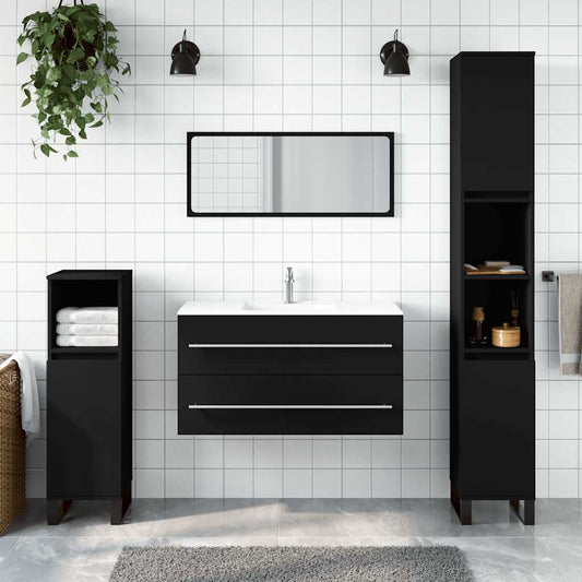 Black Engineered Wood Bathroom Cabinet with Mirror - 70cm
