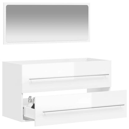 High Gloss White Bathroom Cabinet with Mirror - Engineered Wood
