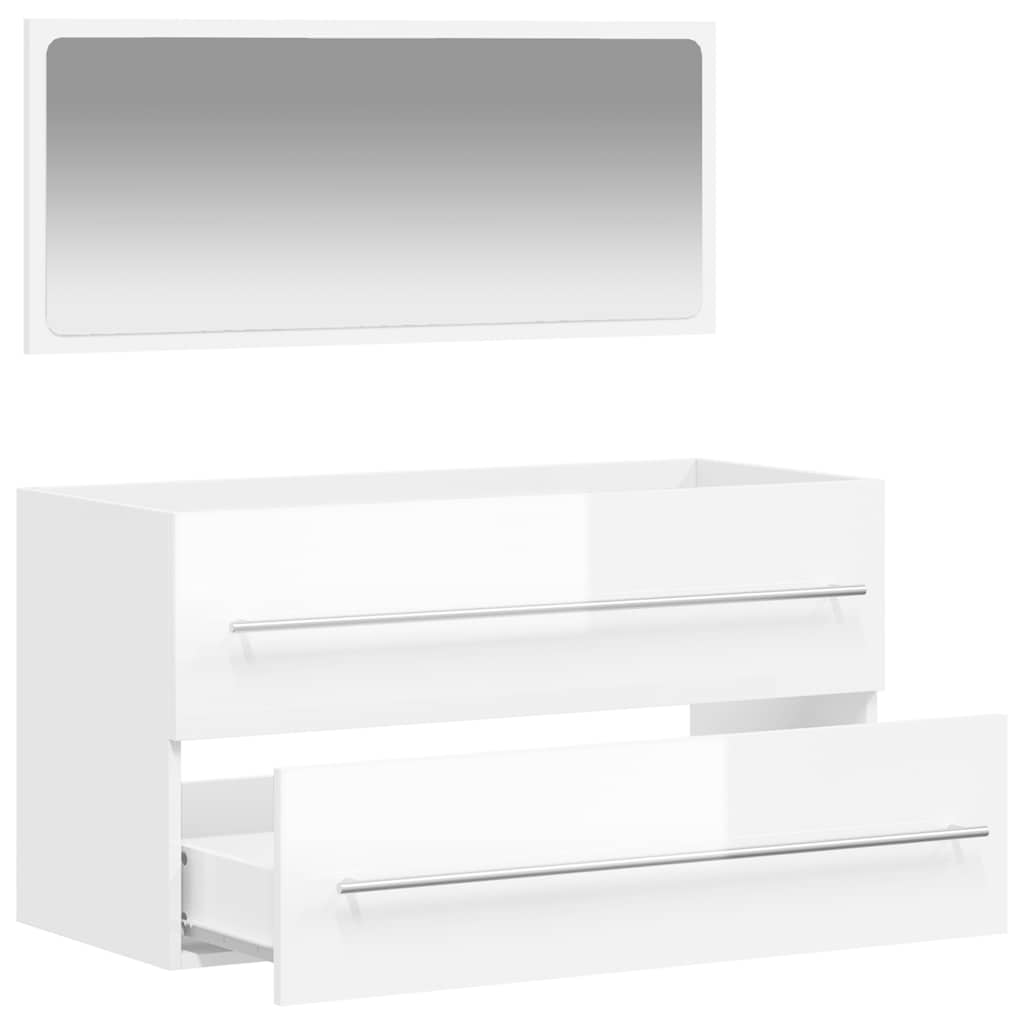 High Gloss White Bathroom Cabinet with Mirror - Engineered Wood