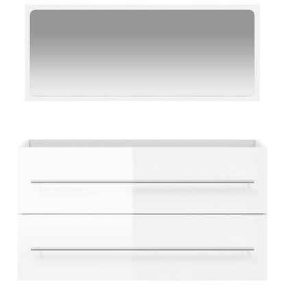 High Gloss White Bathroom Cabinet with Mirror - Engineered Wood