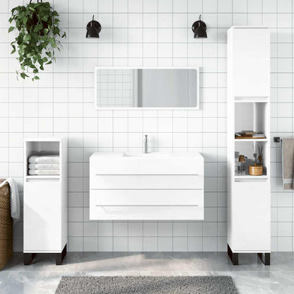 High Gloss White Bathroom Cabinet with Mirror - Engineered Wood