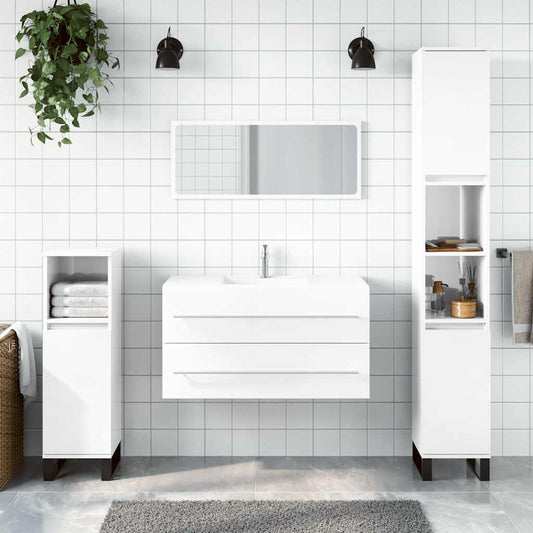 High Gloss White Bathroom Cabinet with Mirror - Engineered Wood