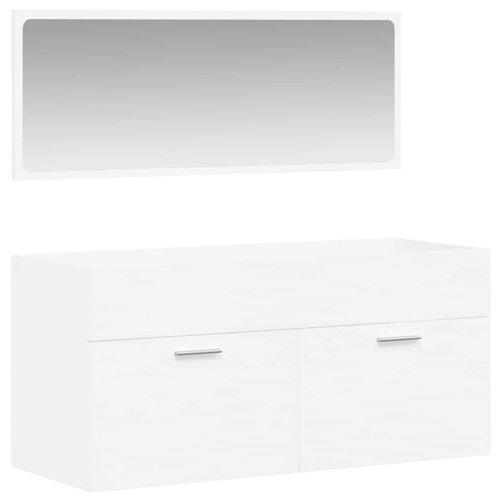 White Engineered Wood Bathroom Cabinet with Mirror