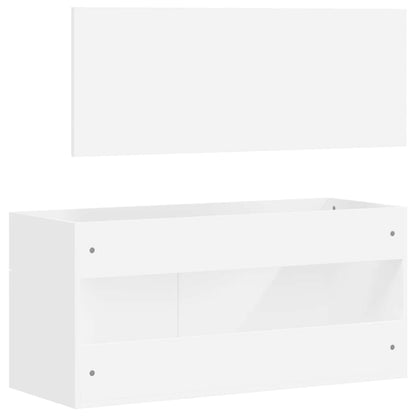 White Engineered Wood Bathroom Cabinet with Mirror