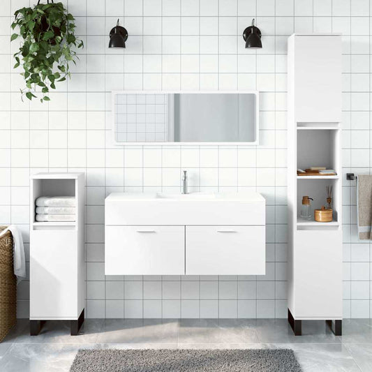 White Engineered Wood Bathroom Cabinet with Mirror