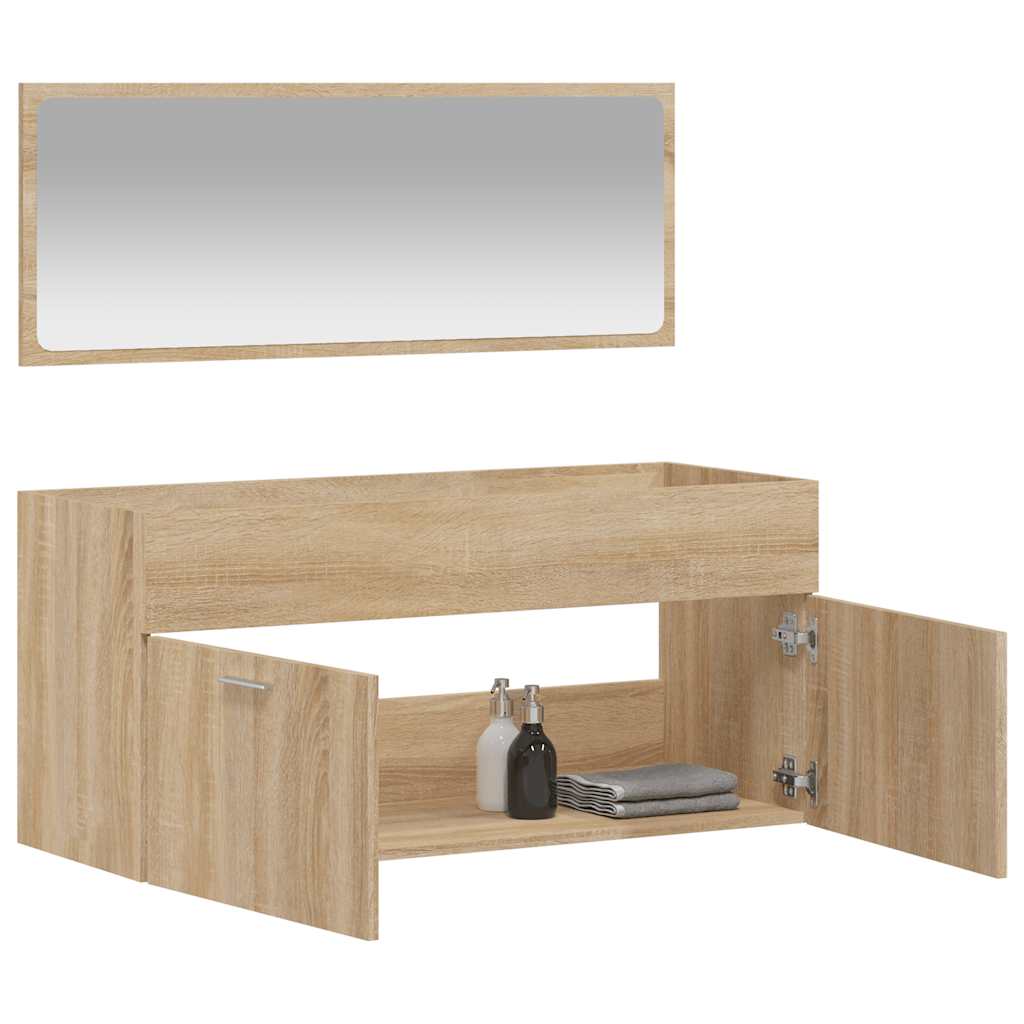 Sonoma Oak Bathroom Cabinet with Mirror - Engineered Wood