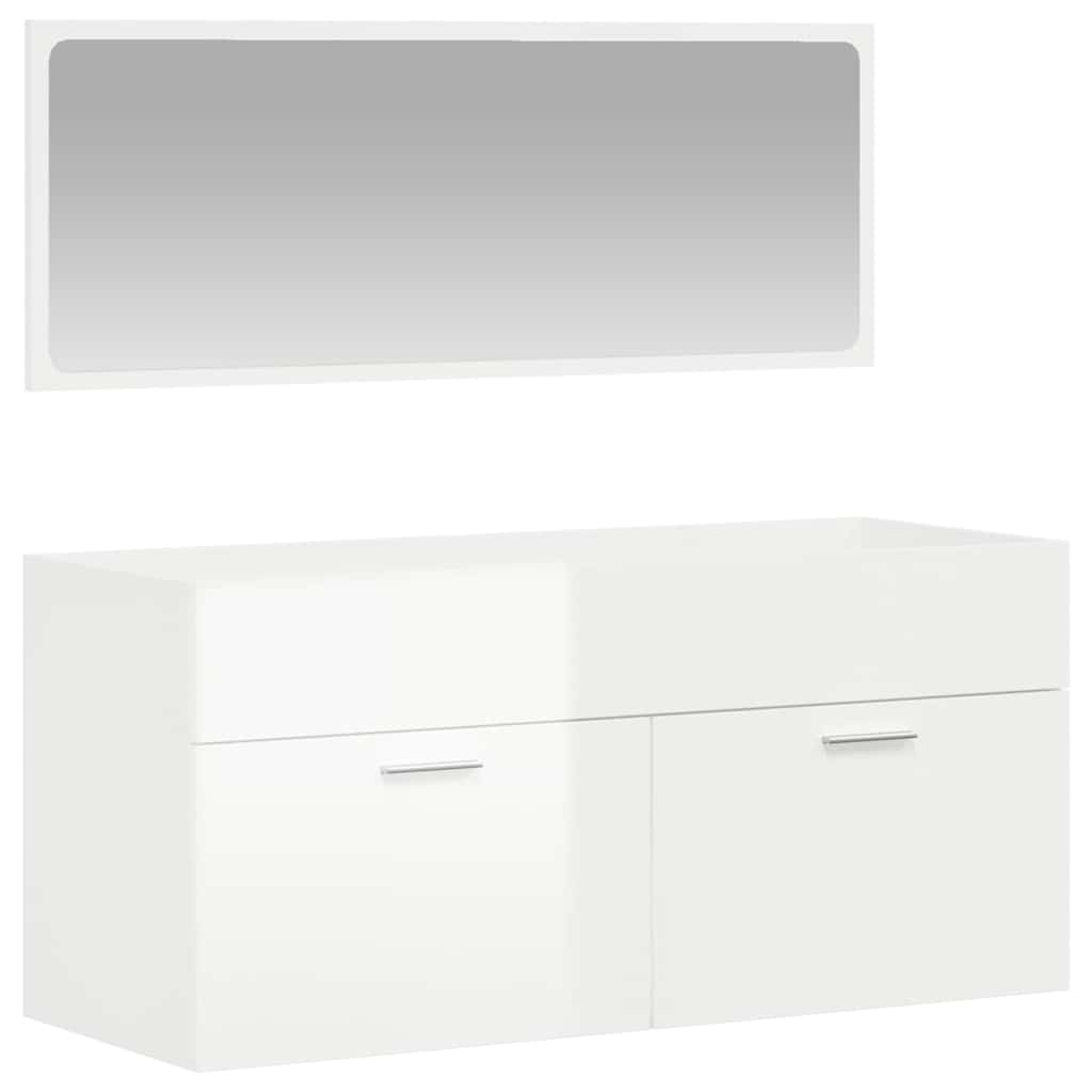High Gloss White Bathroom Cabinet with Mirror - Engineered Wood
