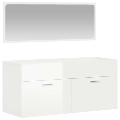 High Gloss White Bathroom Cabinet with Mirror - Engineered Wood