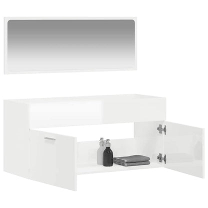 High Gloss White Bathroom Cabinet with Mirror - Engineered Wood