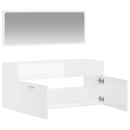 High Gloss White Bathroom Cabinet with Mirror - Engineered Wood