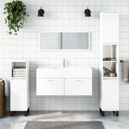 High Gloss White Bathroom Cabinet with Mirror - Engineered Wood