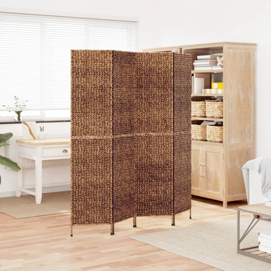 4-Panel Brown Water Hyacinth Room Divider 163x180 cm