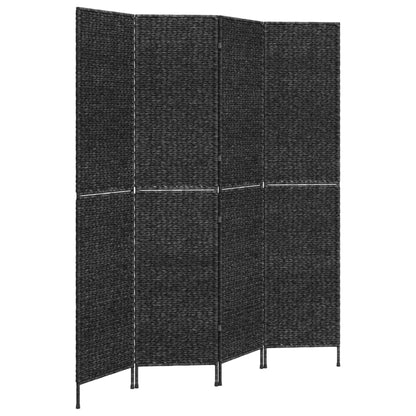 4-Panel Black Room Divider 163x180cm Water Hyacinth Screen