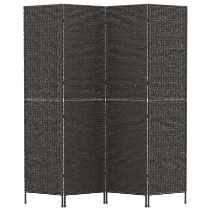 4-Panel Black Room Divider 163x180cm Water Hyacinth Screen