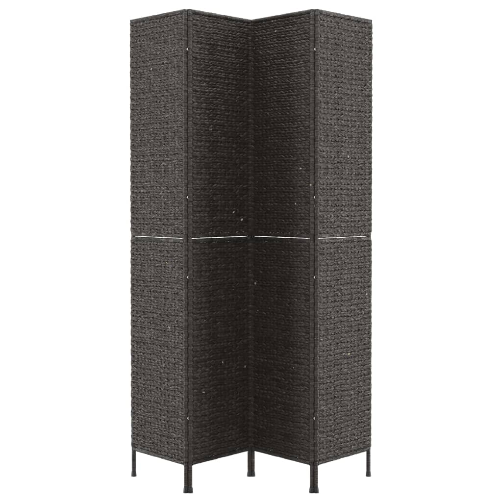4-Panel Black Room Divider 163x180cm Water Hyacinth Screen