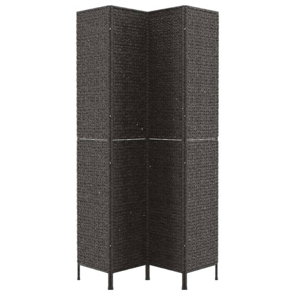 4-Panel Black Room Divider 163x180cm Water Hyacinth Screen