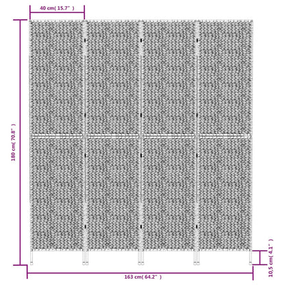 4-Panel Black Room Divider 163x180cm Water Hyacinth Screen