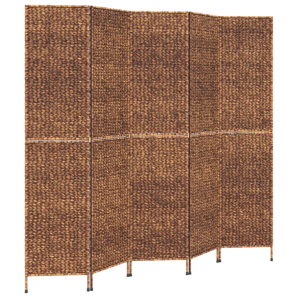 5-Panel Brown Room Divider 205x180 cm - Water Hyacinth Elegance