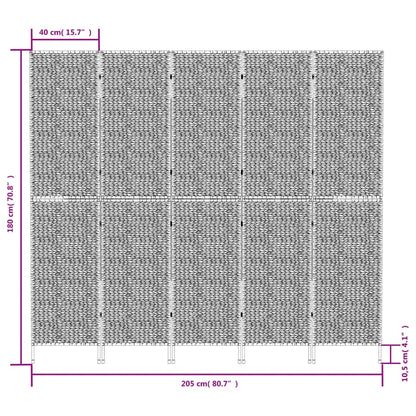 5-Panel Brown Room Divider 205x180 cm - Water Hyacinth Elegance