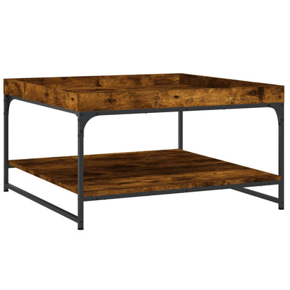 Coffee Table Smoked Oak 80x80x45 cm Engineered Wood and Iron