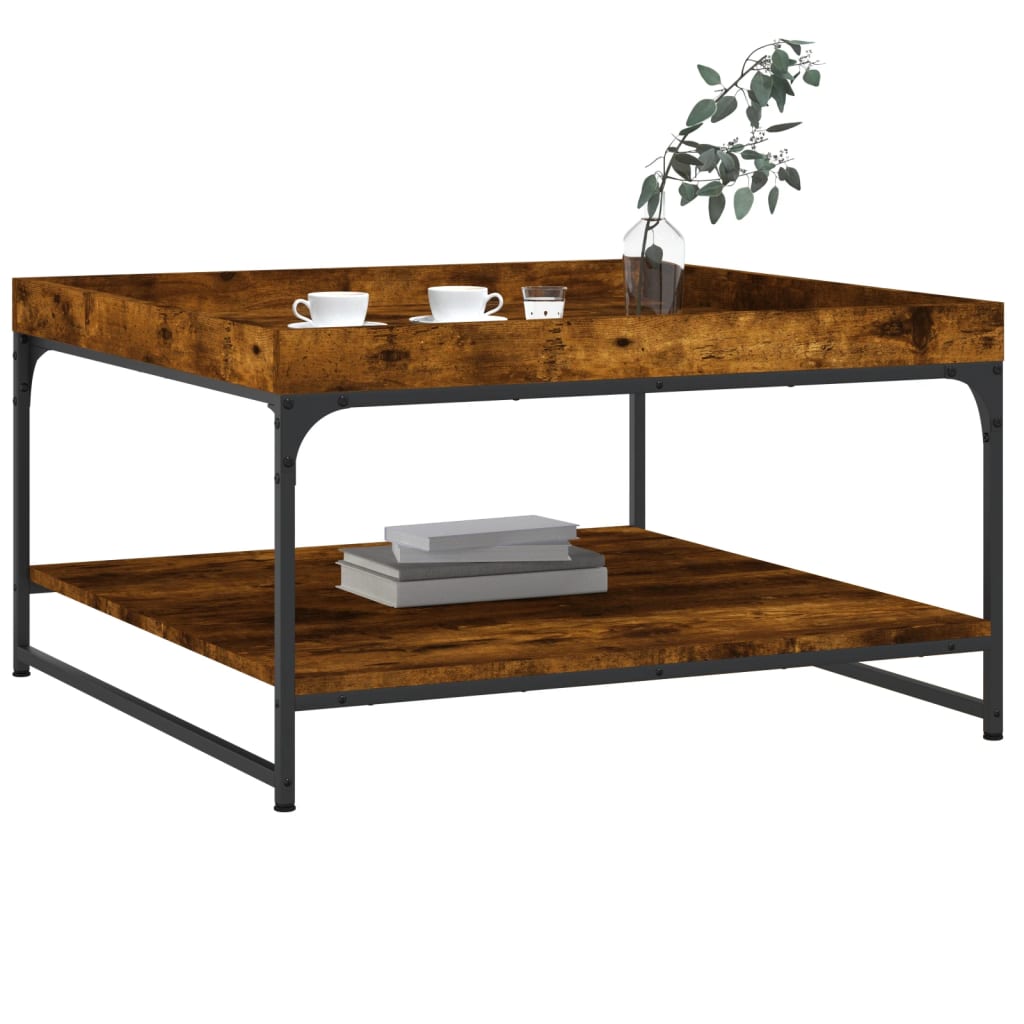 Coffee Table Smoked Oak 80x80x45 cm Engineered Wood and Iron
