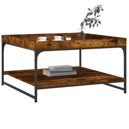 Coffee Table Smoked Oak 80x80x45 cm Engineered Wood and Iron