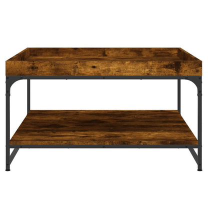 Coffee Table Smoked Oak 80x80x45 cm Engineered Wood and Iron