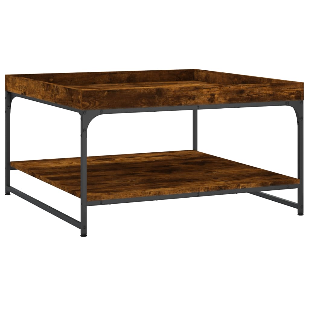 Coffee Table Smoked Oak 80x80x45 cm Engineered Wood and Iron