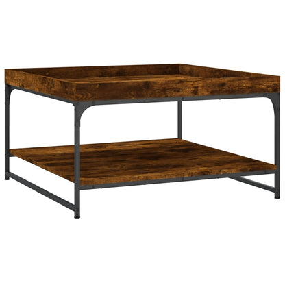 Coffee Table Smoked Oak 80x80x45 cm Engineered Wood and Iron