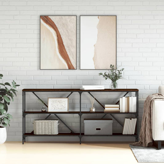 Brown Oak Console Table 160x30x75 cm - Engineered Wood & Iron