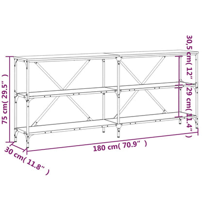 Black Engineered Wood & Iron Console Table - 180x30x75 cm