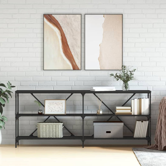 Black Engineered Wood & Iron Console Table - 180x30x75 cm