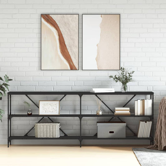 Black Engineered Wood & Iron Console Table - 200x30x75 cm