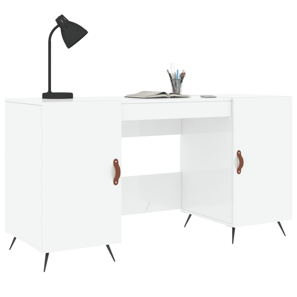 High Gloss White Desk, 140x50x75 cm, Engineered Wood