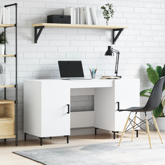Sleek White Engineered Wood Desk 140x50x75 cm for Stylish Spaces