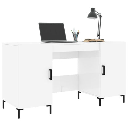 Glossy White Desk 140x50x75 cm - Engineered Wood Finish